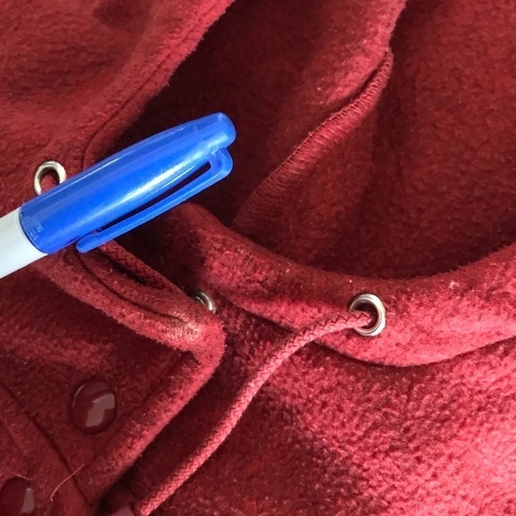 Vintage Lacoste Chemise Red Fleece Hooded Jacket - Picture 13 of 14